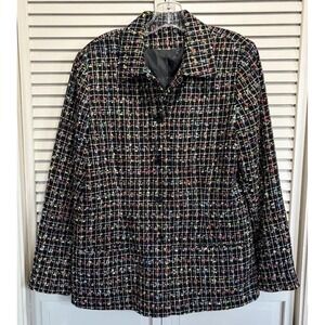 Multi Colored Tweed Button Up Blazer Jacket Size Large No Tag Lined Pockets